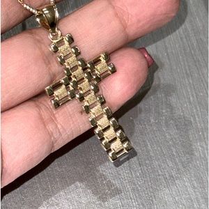 10k solid gold Rolex design cross pendant, cross charm for men luxury gold cross